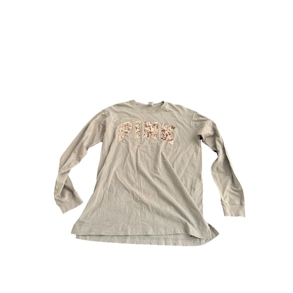 PINK VICTORIA'S Secret T-SHIRT TOP WOMEN'S Small LONG SLEEVE SEQUINED